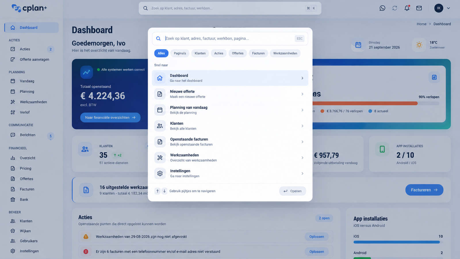Centrale zoekfunctie screenshot